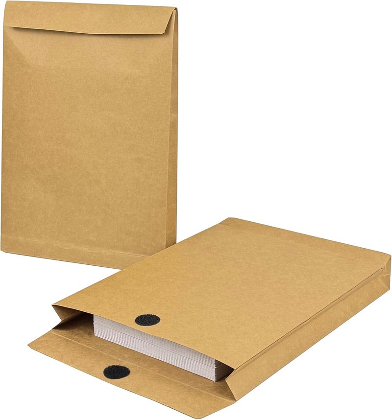 Neehows 50 Pack Expandable Large Kraft Envelopes, 9.3" x 13" Big Mailing Envelopes Hook-and-Loop Closure Anti Tear Catalog Envelopes for Business Office Paper Documents File Storage - Brown - Image 1